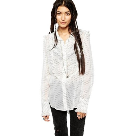 Free People Tops - FREE PEOPLE Polka Dot Ruffled Tux Top #ZZ20